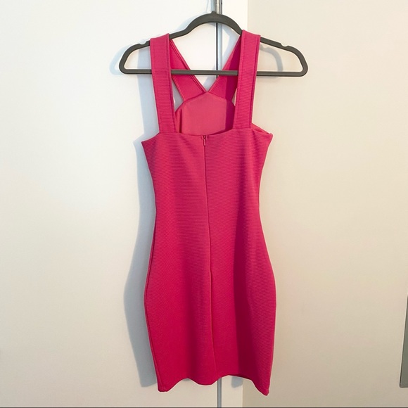 Fuchsia Ribbed Bodycon Mini Dress - Picture 2 of 5
